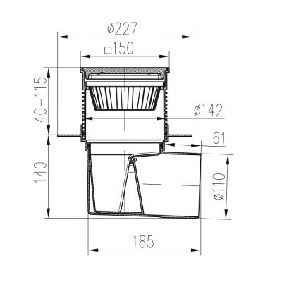 Сифон подов рогов ф110 с яка сух с клапа пластмасова  решетка подходящ и за тераса